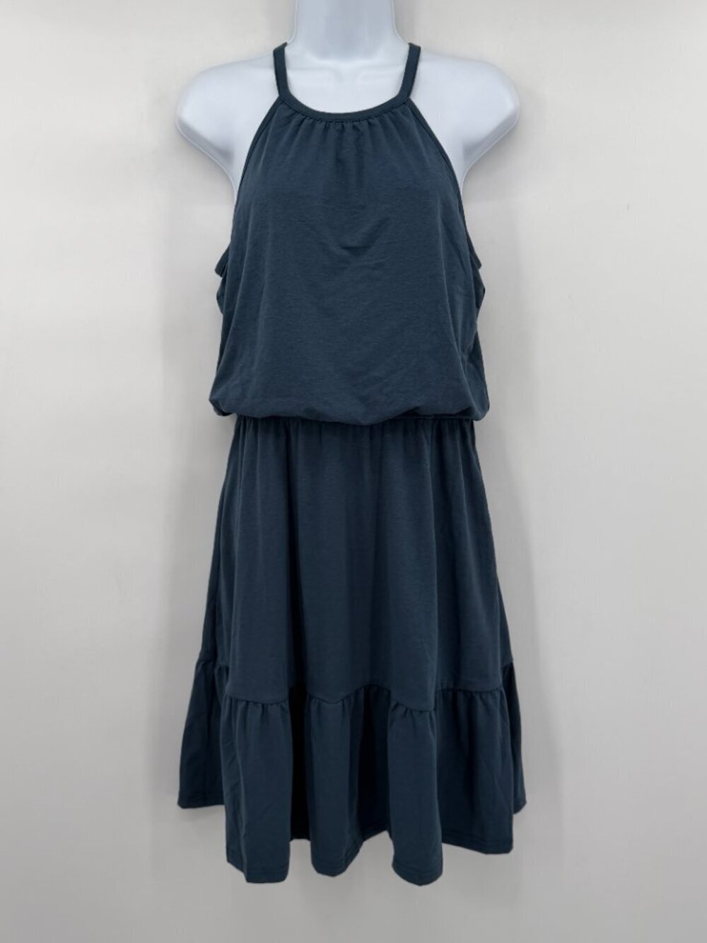 Newshows Women’s Blue Halter Mini Dress Tiered Stretch Casual Summer XS NWT